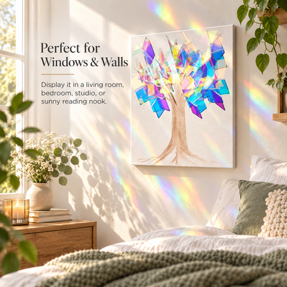 🌈 Prismatic Rainbow Tree Sun-Catcher Wall Art – Light-Responsive Iridescent Home Decor
