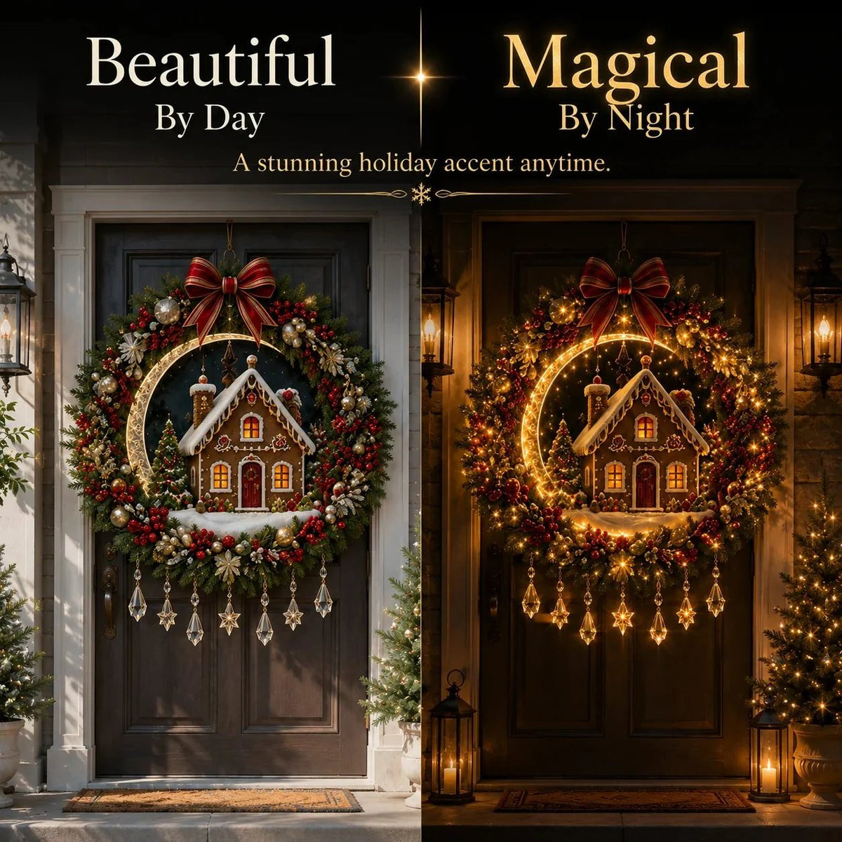 ✨ Christmas Moonlight Wreath Collection – Lighted Holiday Door Decor