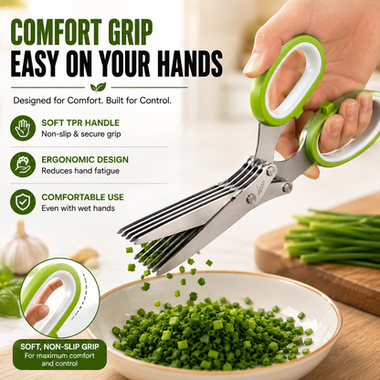 5-Blade Stainless Steel Herb Scissors with Cleaning Brush & Protective Cover