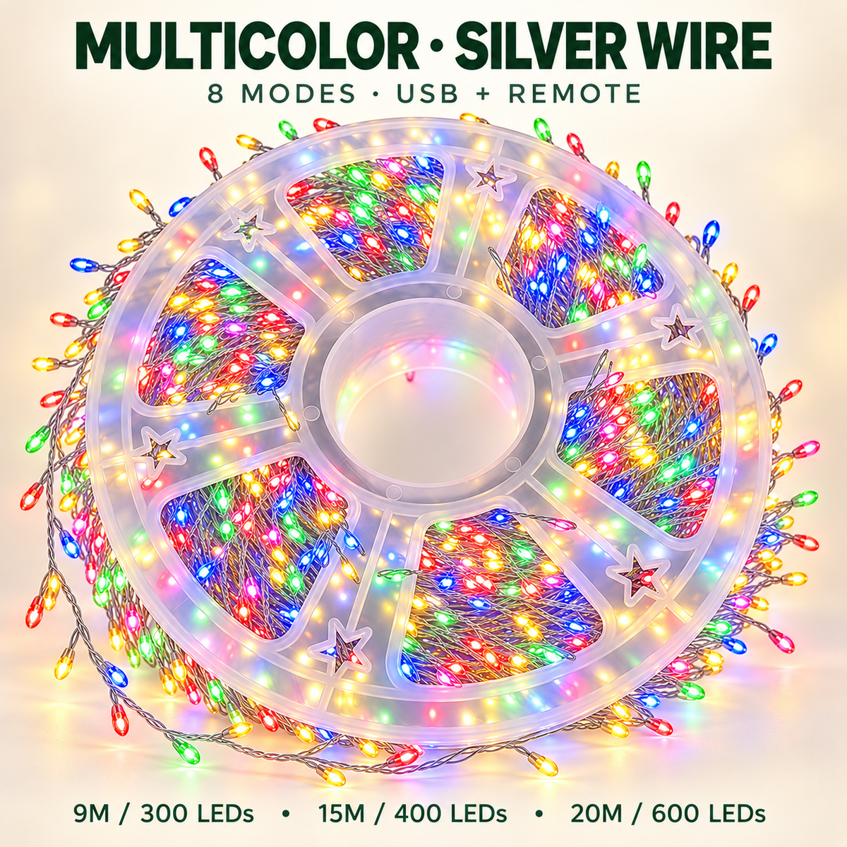 ✨ Fill Every Branch with Light — USB Cluster Christmas Lights with Remote | 8 Modes, 300–600 LEDs