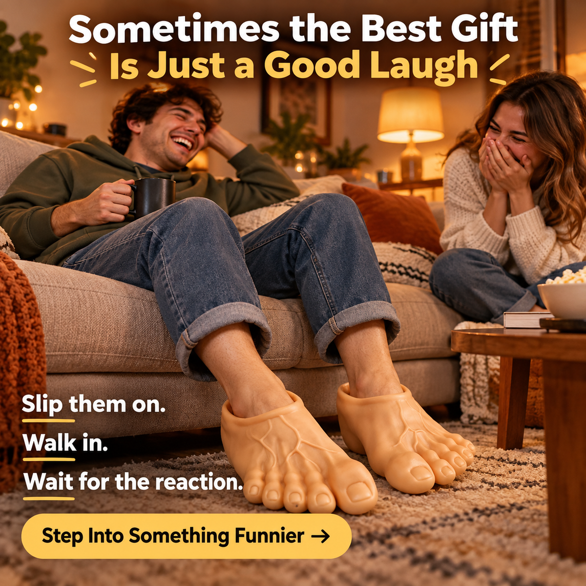 😂 BigFoot Funny Feet Slippers – Realistic Oversized Novelty House Shoes