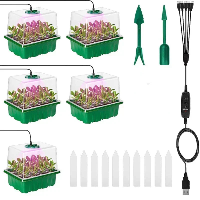 🌱 Seed Starter Trays with Grow Lights – Grow Your Own Little Indoor Garden | 4/5/6-Tray Set