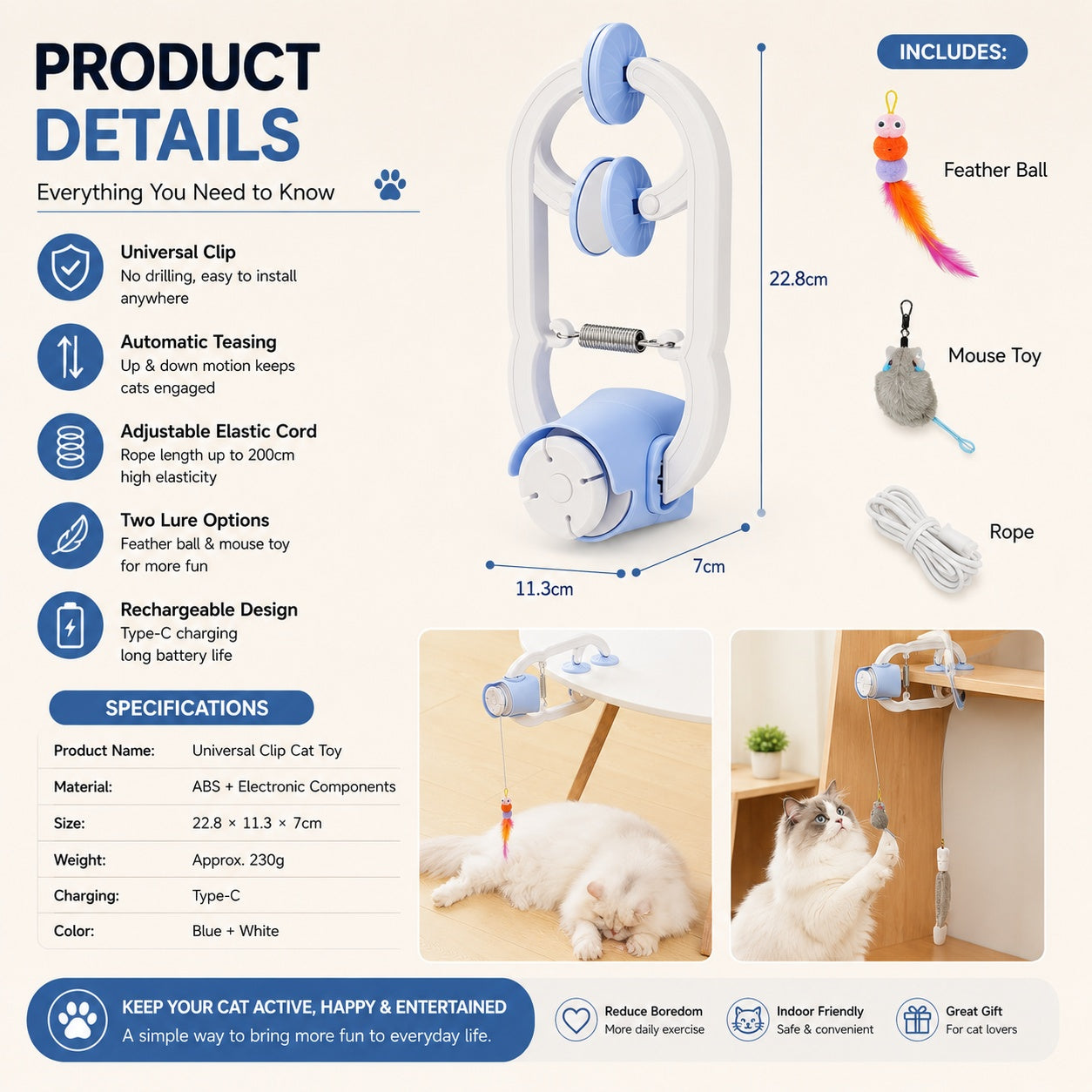 🐱 Automatic Interactive Cat Toy – Clip-On Hands-Free Play