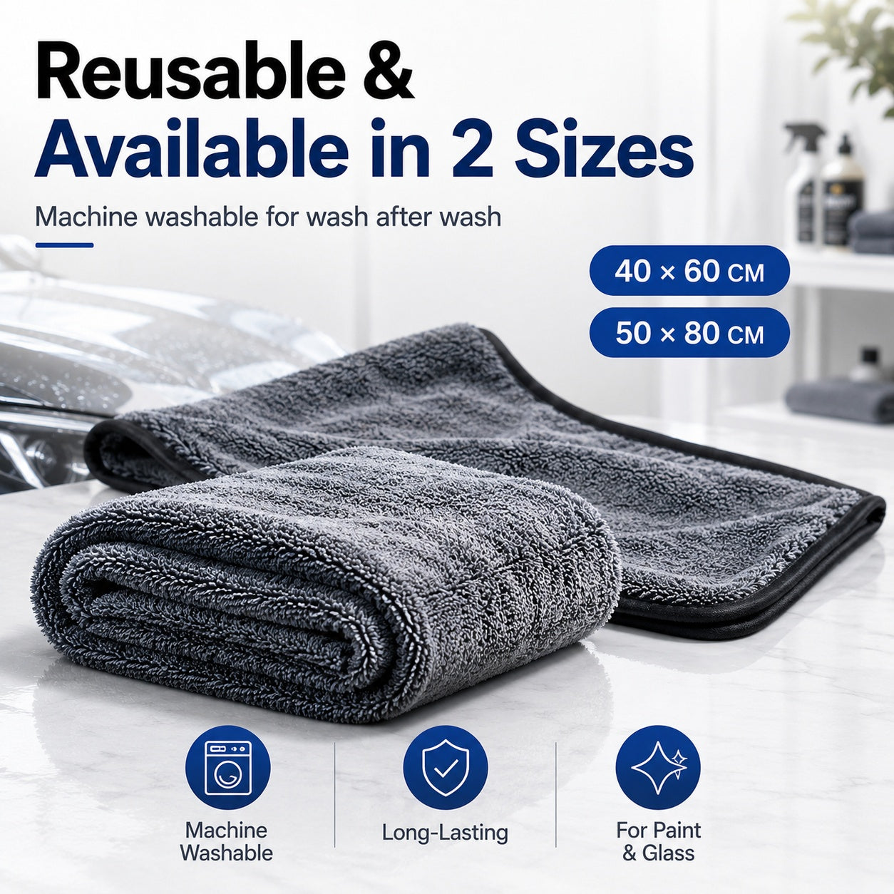 💧 Super Absorbent Microfiber Car Drying Towel – Streak-Free & Scratch-Free