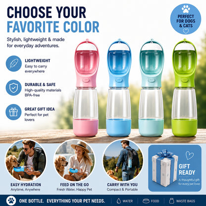3-in-1 Portable Dog Water Bottle|Water • Food • Waste Bags — Everything Your Pet Needs On The Go