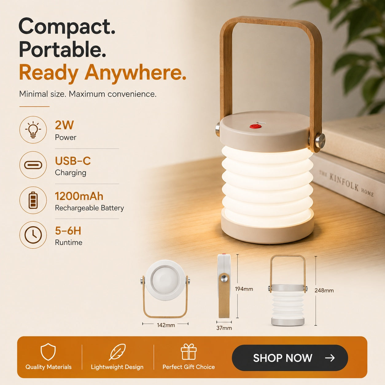 💡4-in-1 Foldable Rechargeable Lantern Lamp – Portable Desk & Night Light