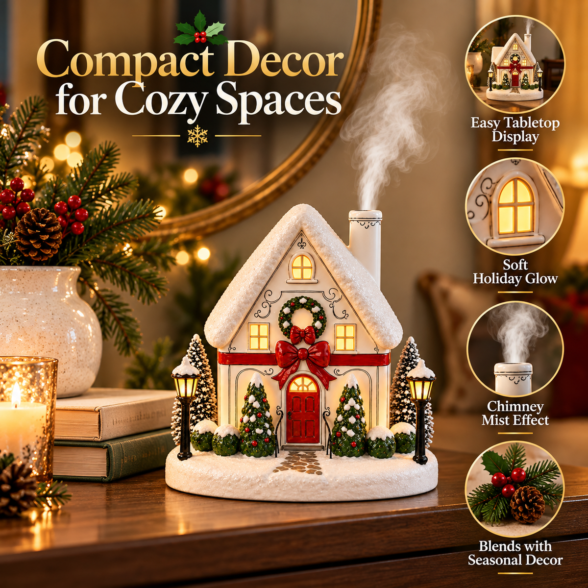 🎄 A Christmas Cottage That Comes to Life – Light-Up Aroma Diffuser with Chimney Mist