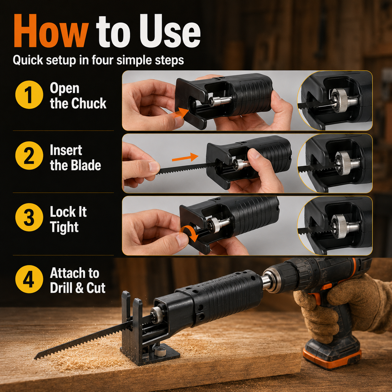 Electric Cutter Adapter for Drill Quick Installation Reciprocating Cutter Adapter for Precise Wood Cutting