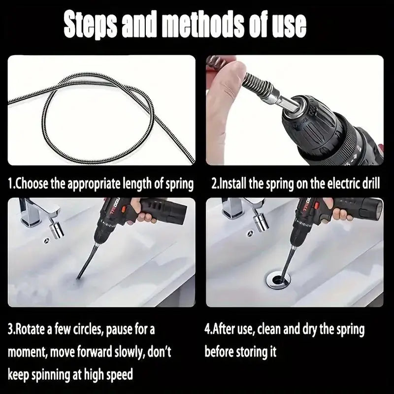 🔧 Flexible Drill-Powered Drain Cleaning Snake – Deep Pipe Clog Remover for Sinks, Showers & Toilets