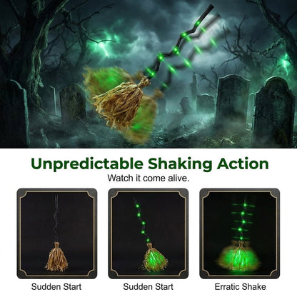 Animated Halloween Witch Broom with Lights, Sound and Motion Decor