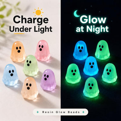 🎃50 Pcs Glow In Dark Cute Ghost Resin Bead Set👻