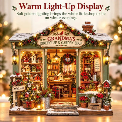 🐦 Grandma’s Birdhouse & Garden Shop DIY Miniature Kit – Light-Up Christmas Garden House