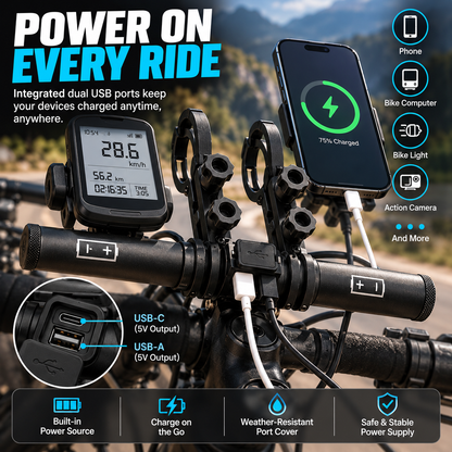 🚴 Powered Bike Handlebar Extender – Extra Mounting Space + USB Charging