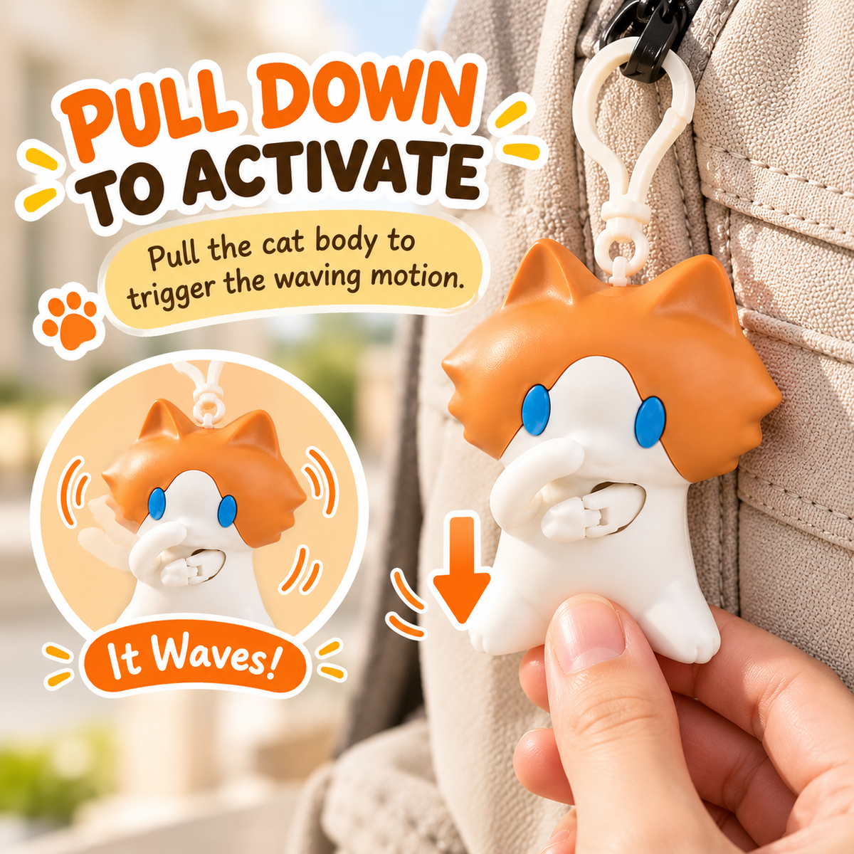 🐱 Pull-to-Wave Cat Charm – The Tiny Cat That Waves Back