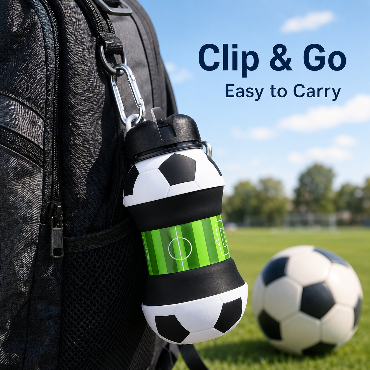 Soccer-themed Silicone Folding Water Bottle