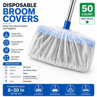 Disposable Broom Dust Covers, Non-Woven Dust Catcher for Standard Brooms