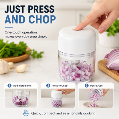 ⚡ 250ml Mini Electric Food Chopper  3-Blade One-Touch Garlic & Veggie Cutter