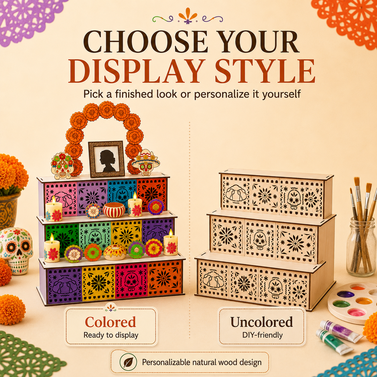 🔥Last Day 49% OFF - 🎃Day of the Dead Wooden Altar Display Set | 💕Death is not the end of life, forgetting is