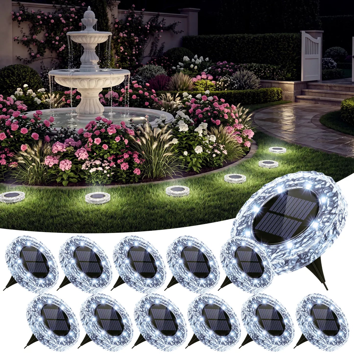 💡Crystalline Ripple Solar Ground Lights – Outdoor Pathway Lighting