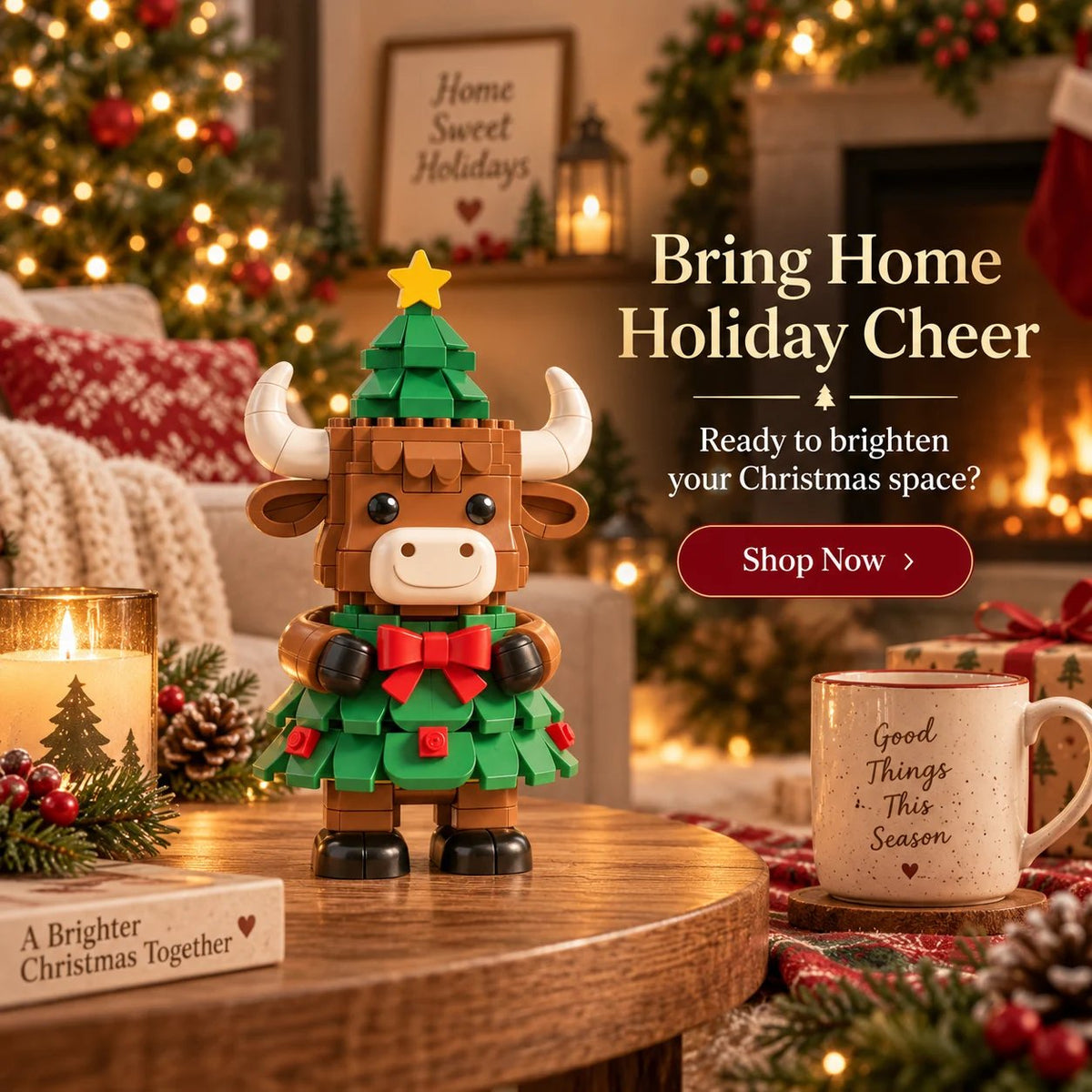 🐮 Christmas Tree Highland Cow Building Set – Cute DIY Holiday Decor & Gift