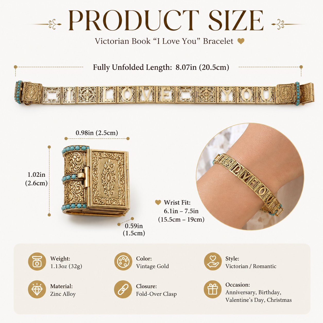 ❤️Victorian Book “I Love You” Bracelet