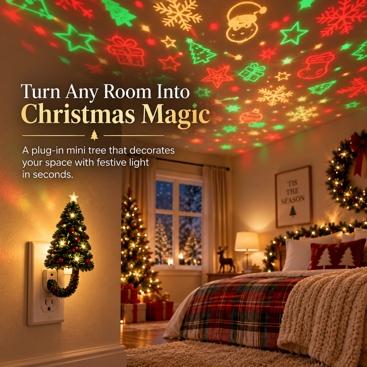 🎄 Christmas Tree Plug-In Projector Night Light – Festive Ceiling & Wall Holiday Display