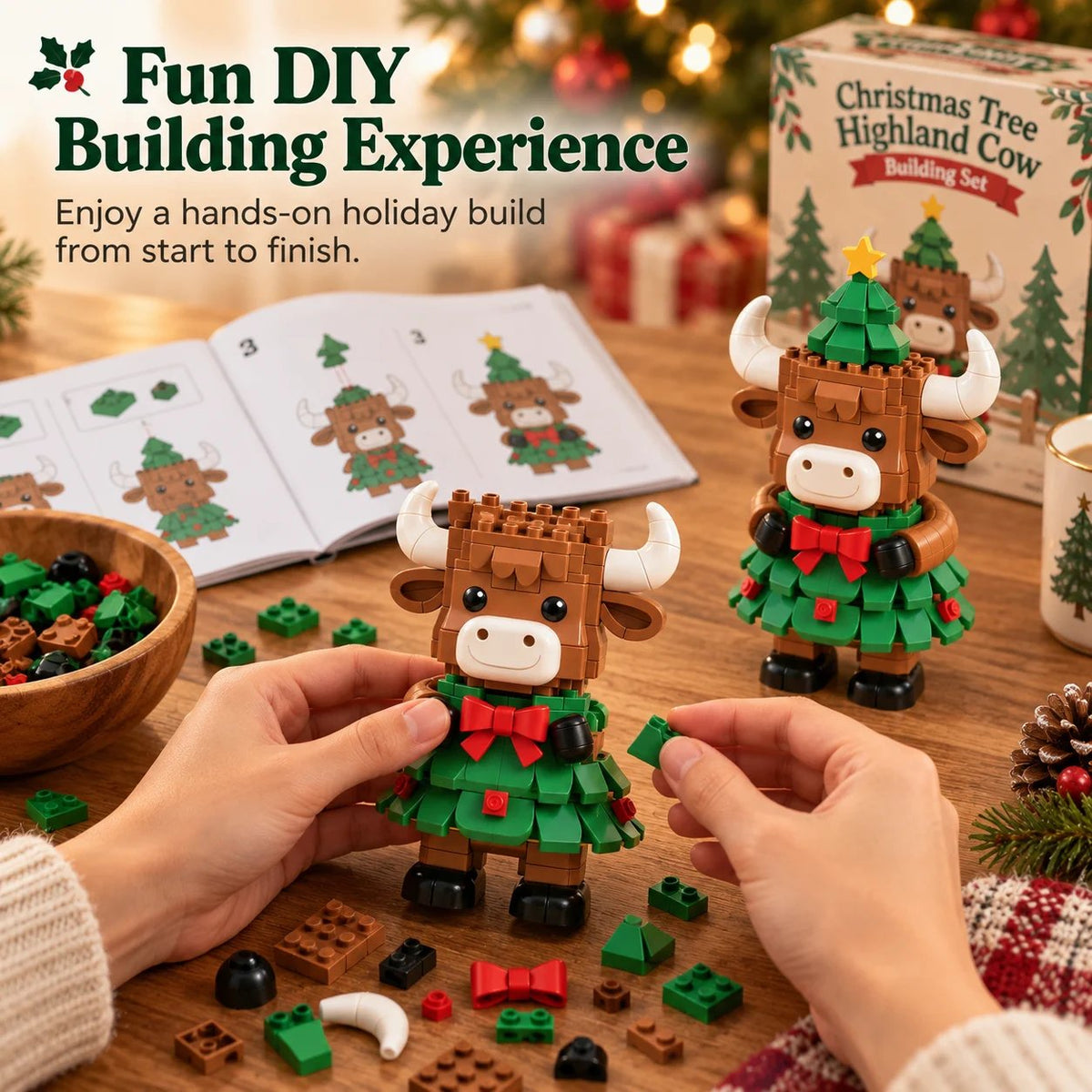 🐮 Christmas Tree Highland Cow Building Set – Cute DIY Holiday Decor & Gift