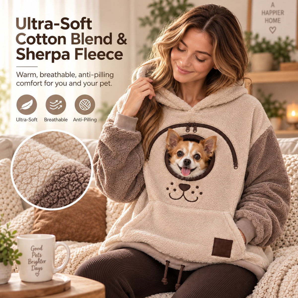 🐾 Dog & Cat Cuddle Hoodie – Oversized Cozy Hoodie with Front Pet Pouch