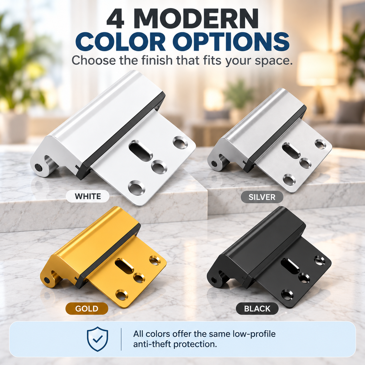White silver gold and black inward-opening door reinforcement lock color options