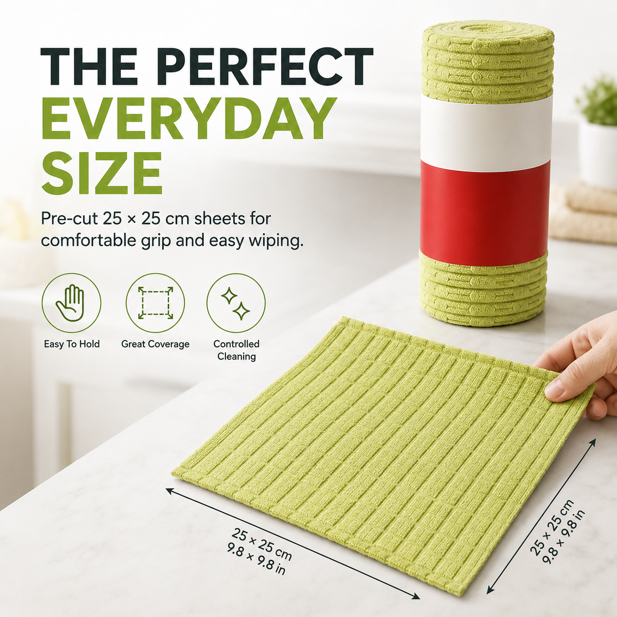 25 by 25 centimeter reusable microfiber cleaning sheet size