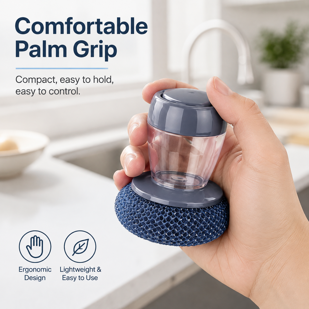 🧼 Soap-Dispensing Palm Scrubber Set – 1 Dispenser + 5 Extra PET Ball Brushes