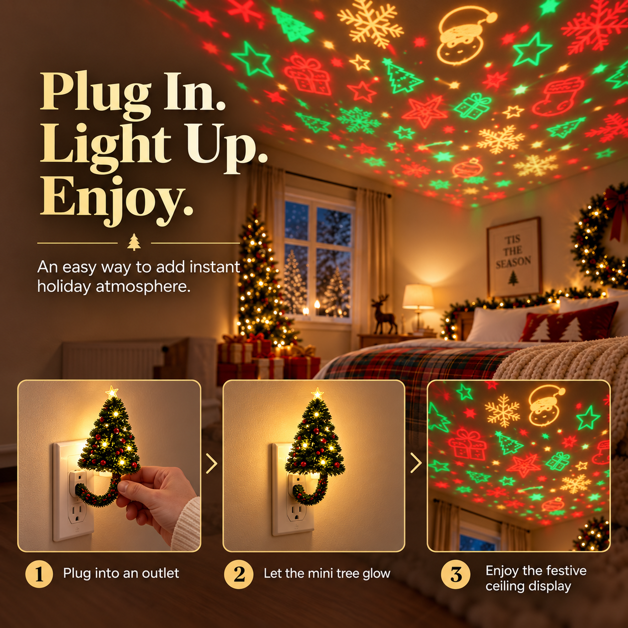 🎄 Christmas Tree Plug-In Projector Night Light – Festive Ceiling & Wall Holiday Display