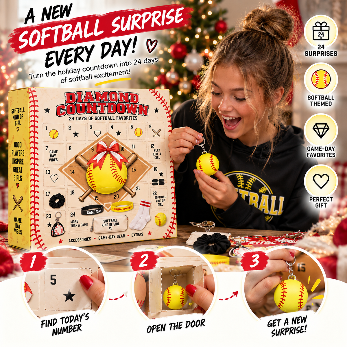 🥎 2026 Softball Girls Advent Calendar – 24 Days of Game-Day Surprises