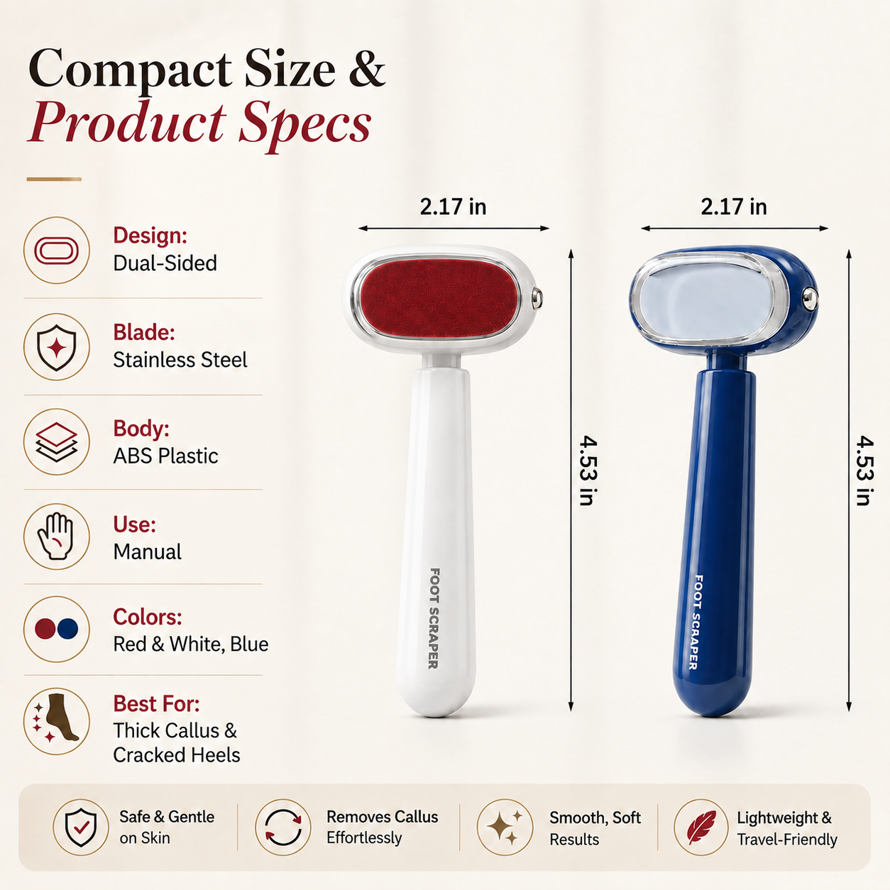 ✨Dual-Sided Foot Callus Remover – Stainless Steel Blade, Portable Dead Skin Scraper for Cracked Heels