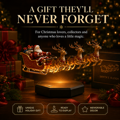 🎅 Floating Santa Sleigh with 4 Reindeer – Magnetic Christmas Centerpiece