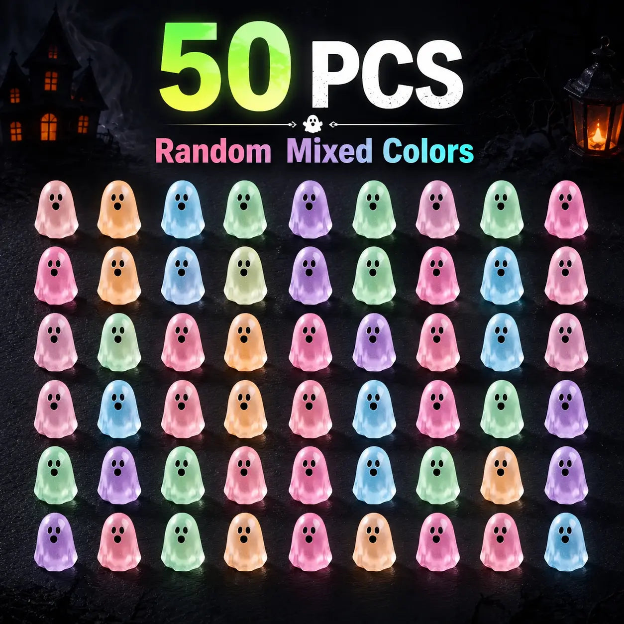 🎃50 Pcs Glow In Dark Cute Ghost Resin Bead Set👻