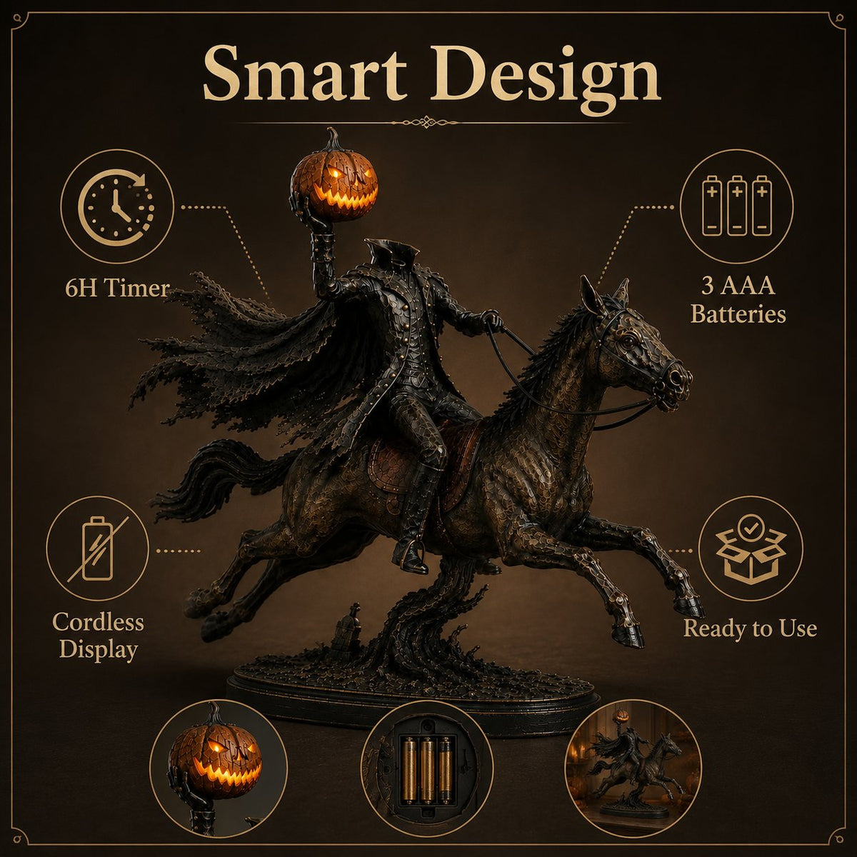 🎃🏇Midnight Chase Headless Horseman Statue(✨Same as the video)