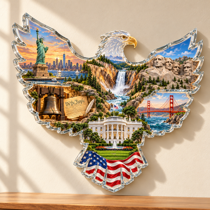 🦅 American Heritage Lighted Eagle Wall Art – 6 Iconic U.S. Landmarks