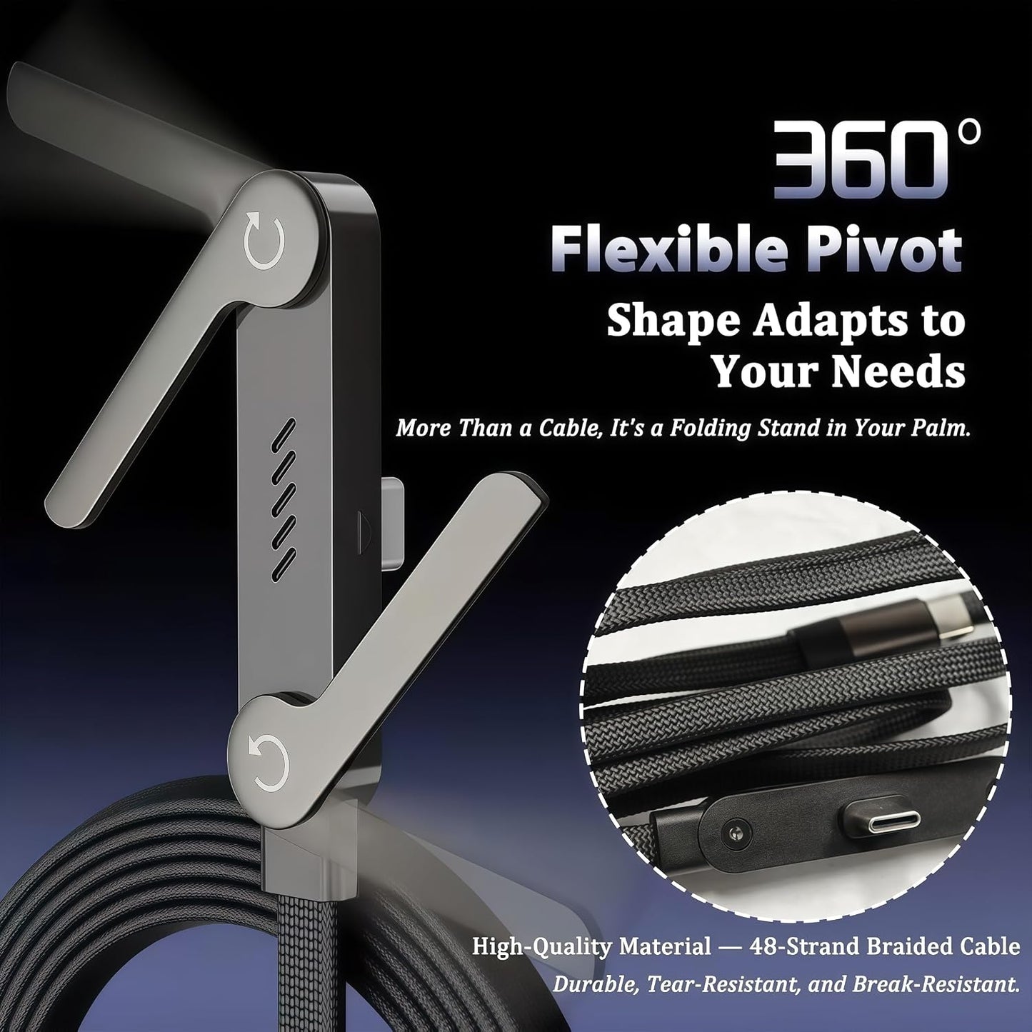 USB-C to USB-C Charging Cable with 240W Power Delivery and Foldable Mobile Phone Stand, 90° Angle Plug, Reinforced Braided Design for Fast Charging and Data Transfer, for iPhone
