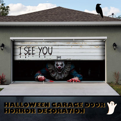 🎃It’s Watching You… 👁️ Giant Creepy Clown Halloween Garage Door Cover