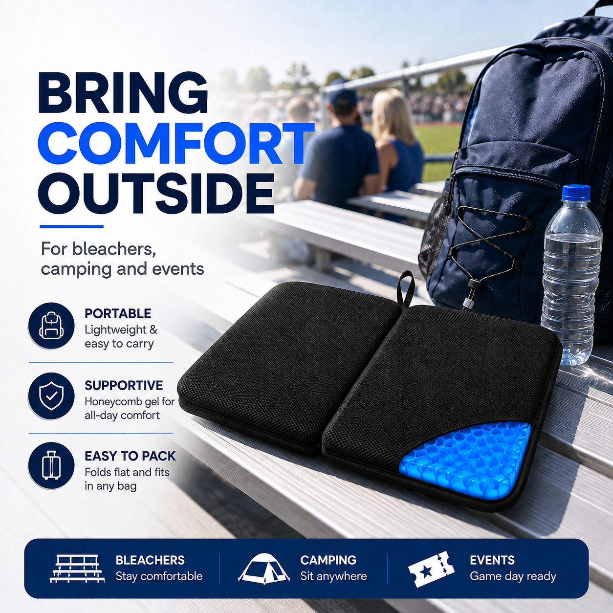 Portable Cooling Gel Seat Cushion – Foldable Comfort Pad for Travel, Stadiums & Camping