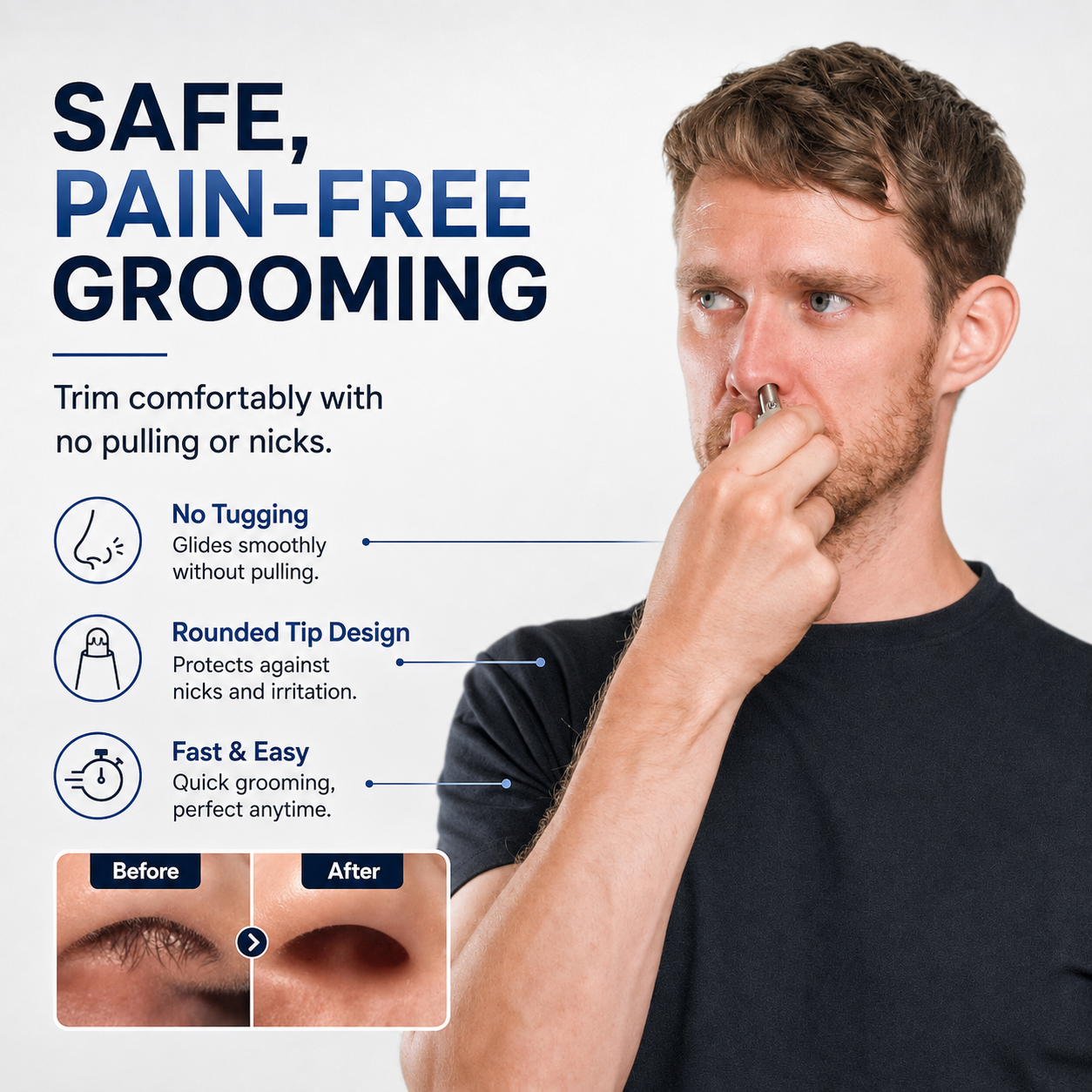 ✨ Manual Nose & Ear Hair Trimmer – No Batteries, No Pulling