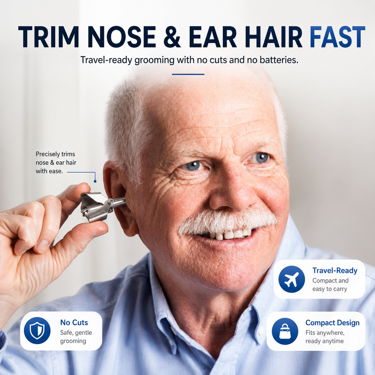 ✨ Manual Nose & Ear Hair Trimmer – No Batteries, No Pulling