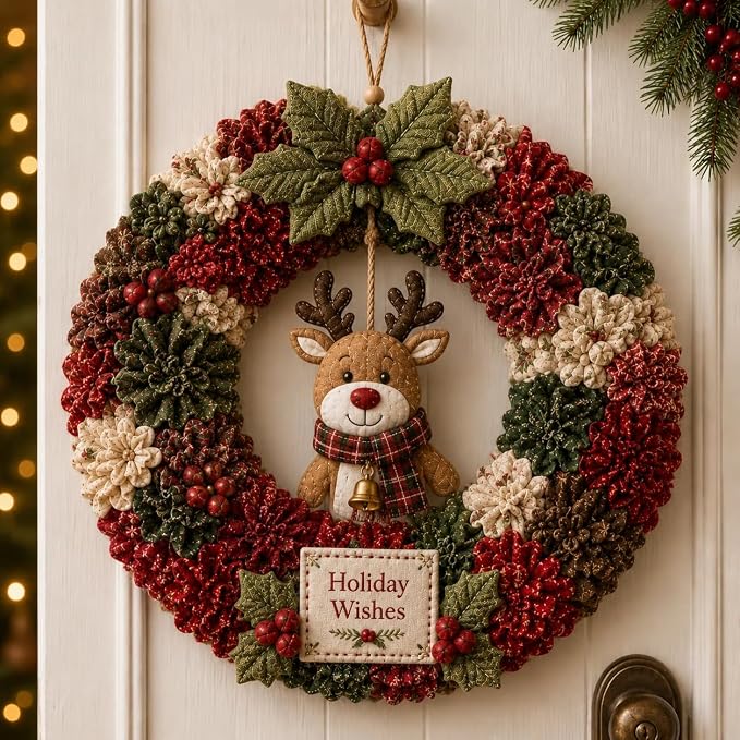 3D Fabric Poke Wreath DIY Kit, Christmas Wreath DIY Kit for Adults，Santa
