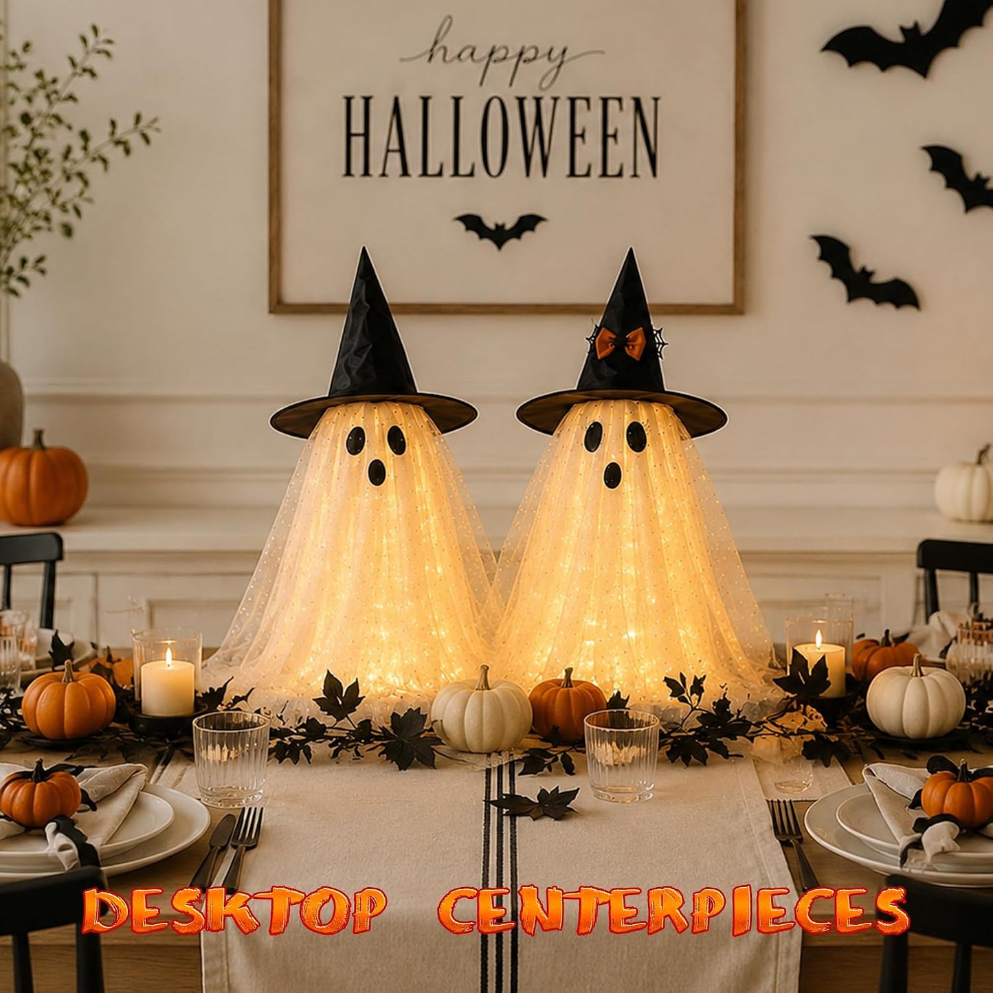 2-Pack Light-Up Halloween Ghosts with Remote