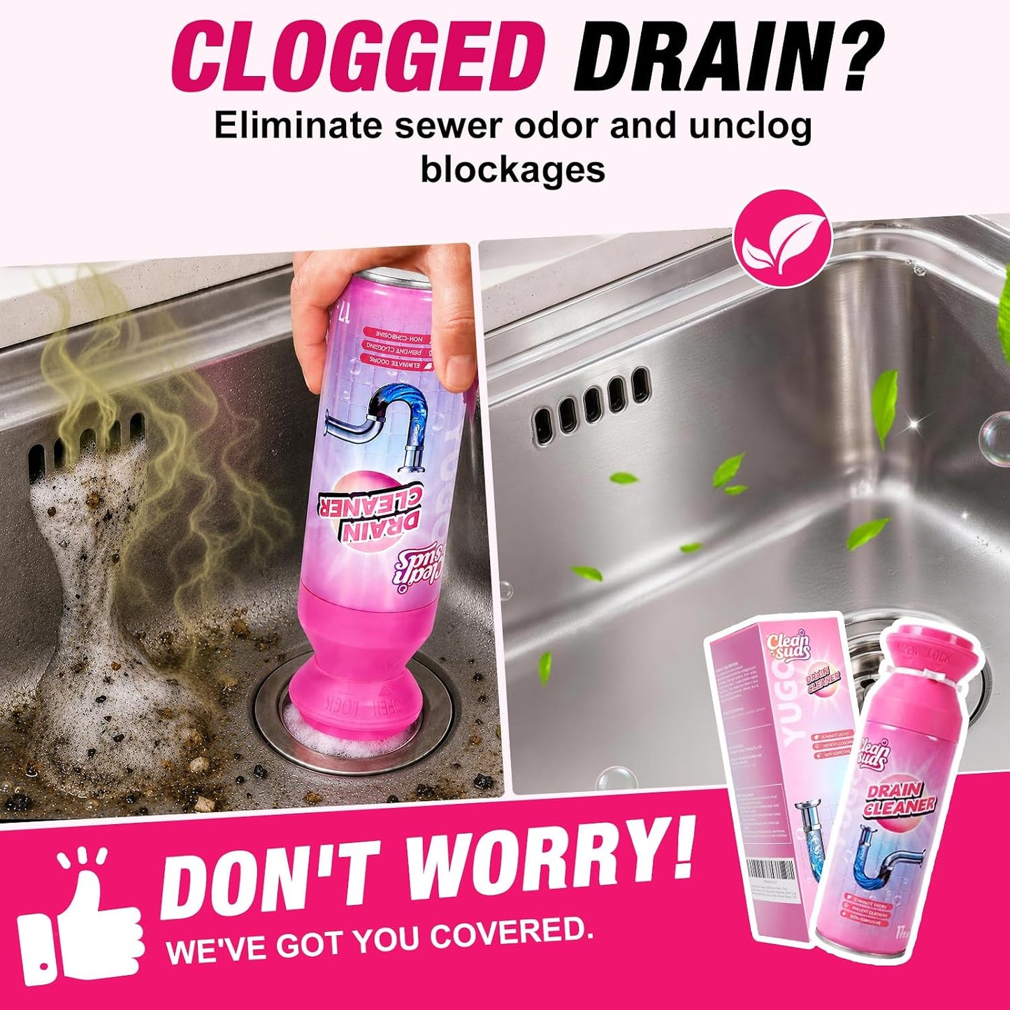 🫧 Foaming Drain Cleaner & Deodorizer – Easy Sink & Drain Care, 2-Pack