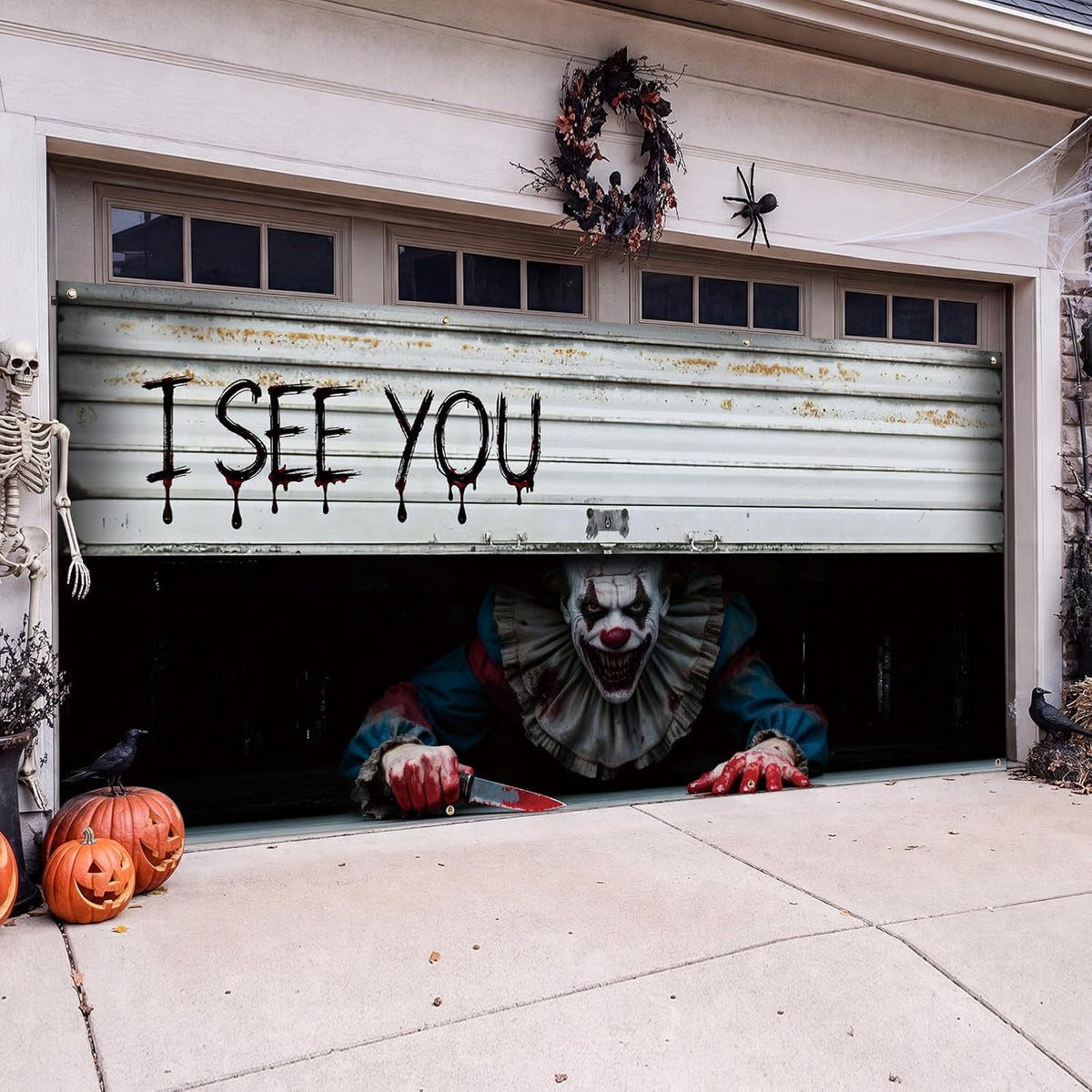 🎃It’s Watching You… 👁️ Giant Creepy Clown Halloween Garage Door Cover