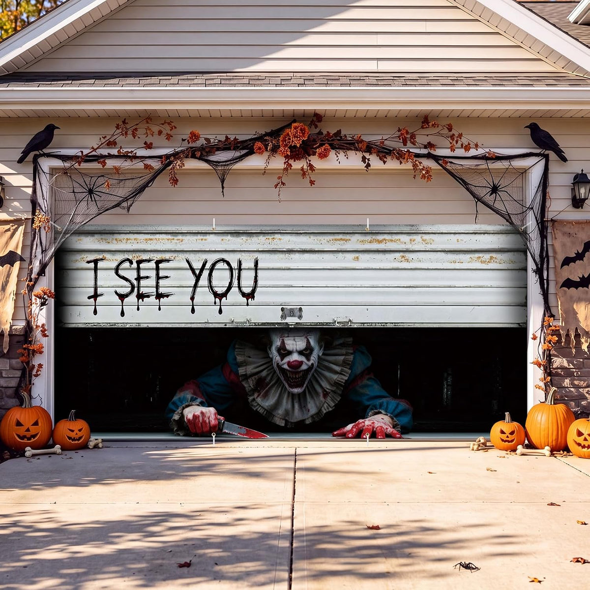 🎃It’s Watching You… 👁️ Giant Creepy Clown Halloween Garage Door Cover