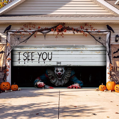 🎃It’s Watching You… 👁️ Giant Creepy Clown Halloween Garage Door Cover