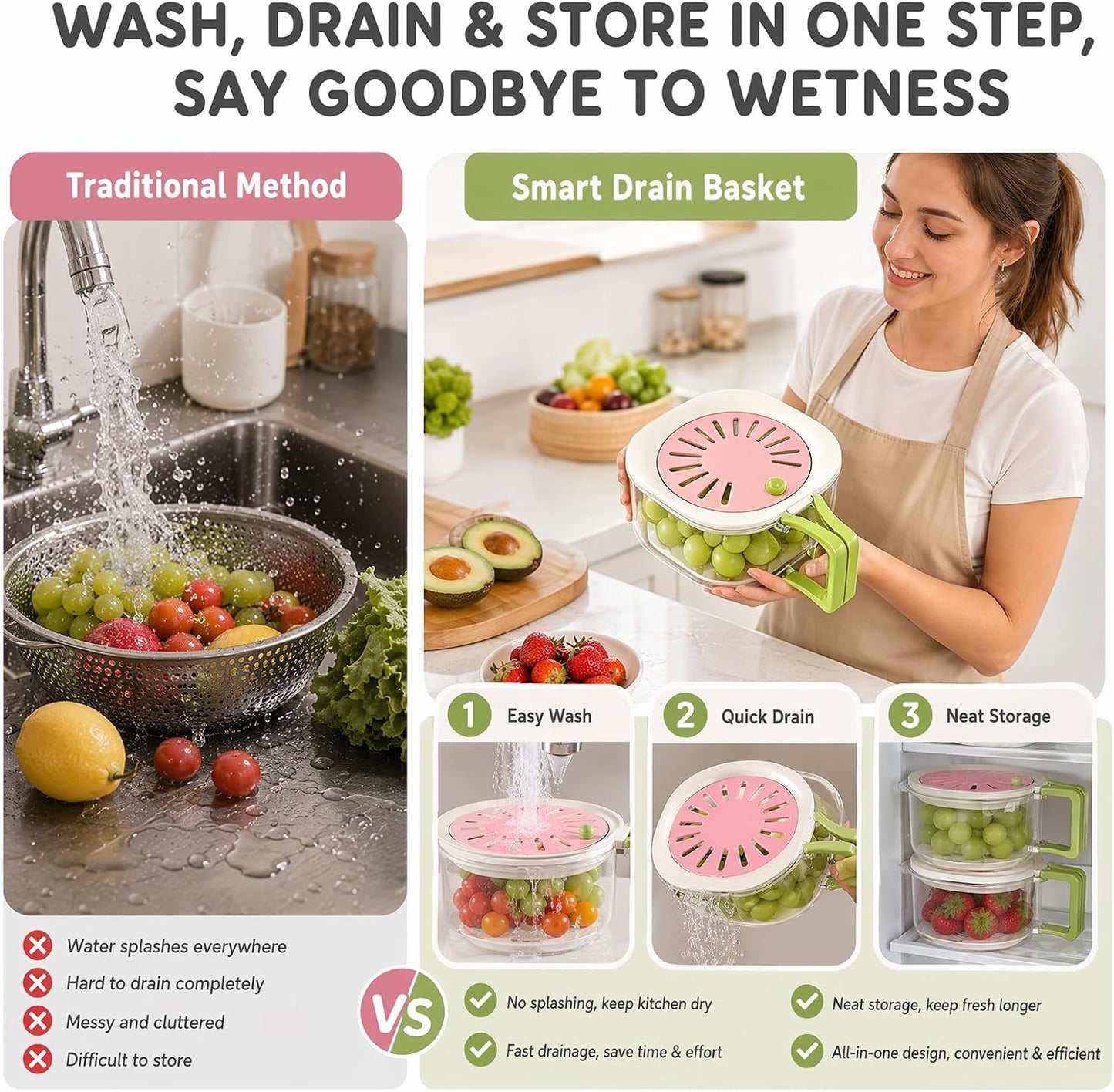2-in-1 Fruit Vegetable Storage Container